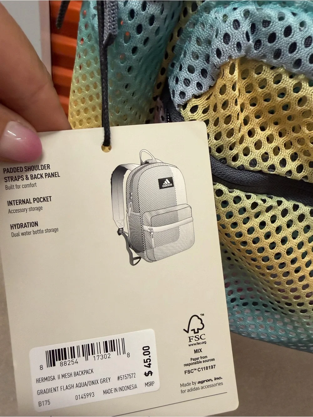 NWT Adidas Mesh Gradient Backpack - Pastel Yellow, Mint, Pink